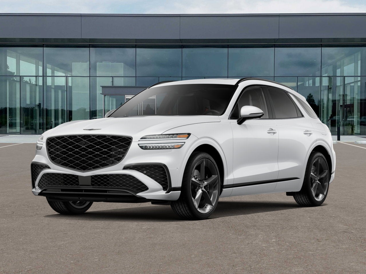 2026 Genesis GV70 3.5T SPORT PRESTIGE in Alta White — front three-quarter view
