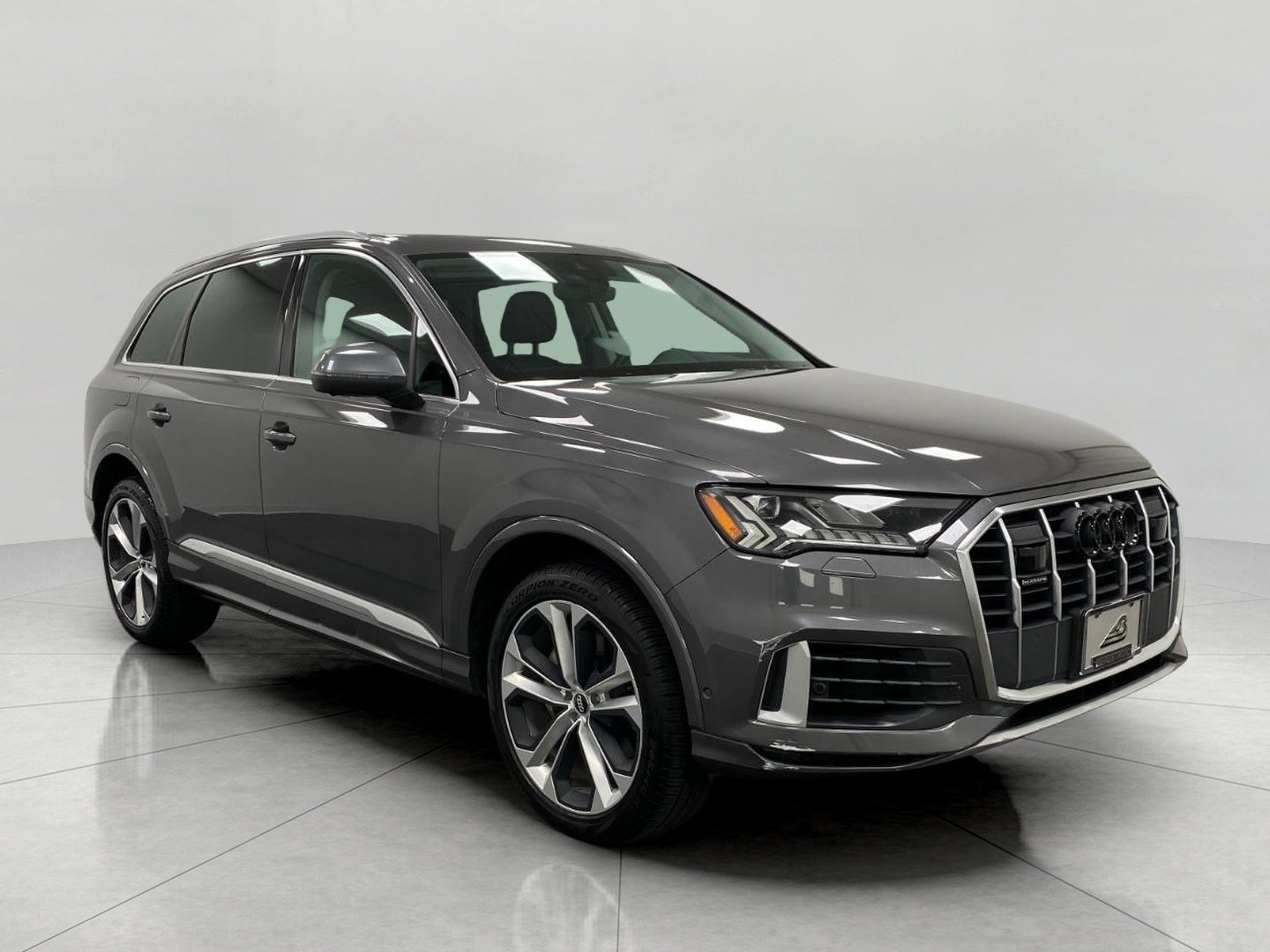 2020 Audi Q7 Prestige 55 TFSI quattro in Samurai Gray Metallic — front three-quarter view