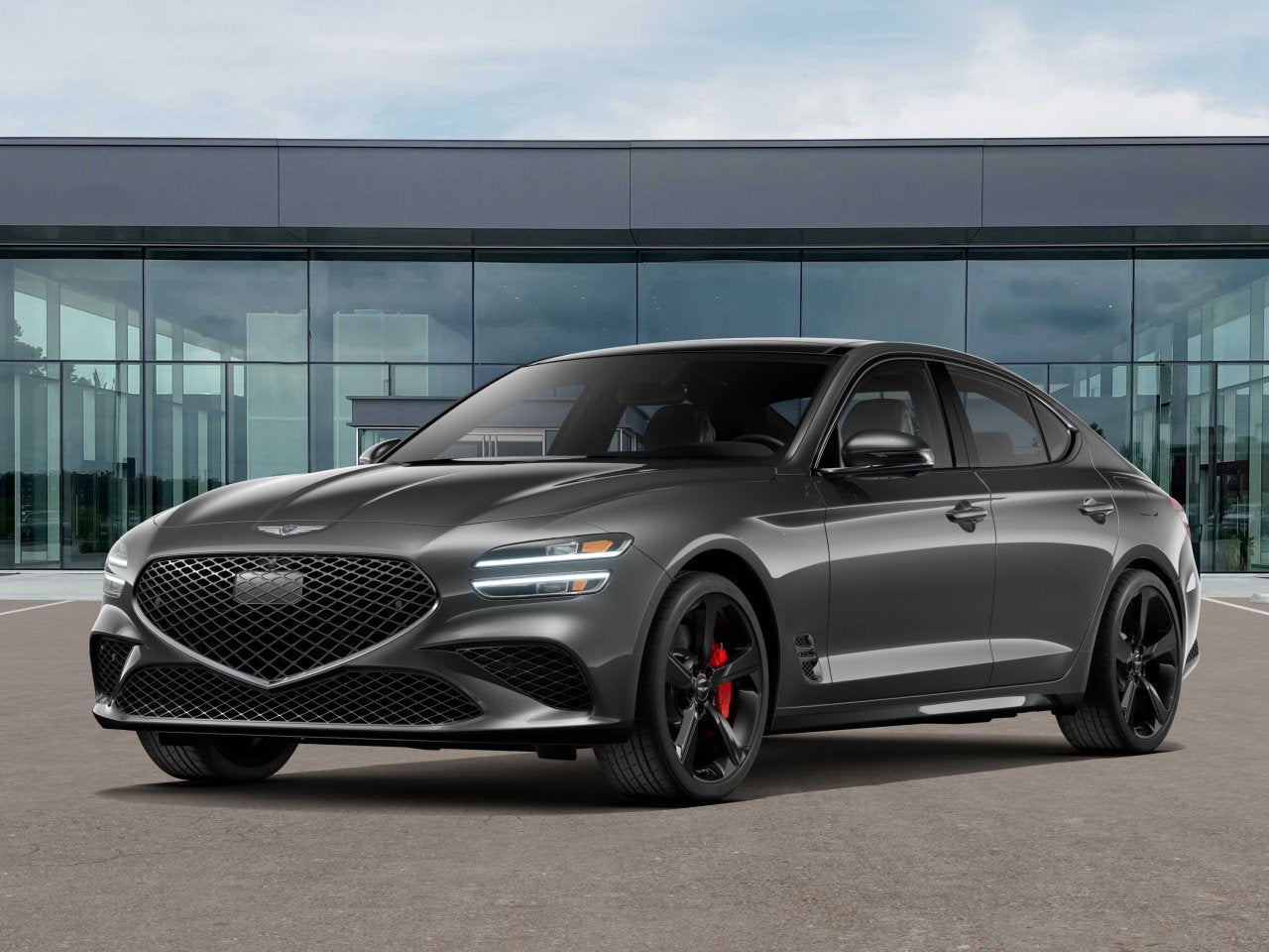 2026 Genesis G70 3.3T SPORT PRESTIGE in Makalu Gray — front three-quarter view